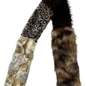 Luxury Faux Fur Scarf With Leopard Print Mixed Textures 56" Long Fun Chic